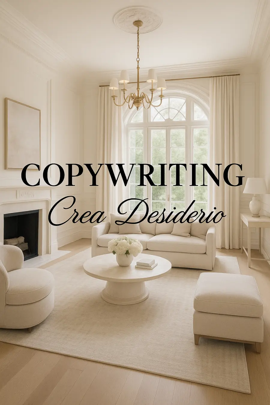 salotto elegante, colori chiari e camino